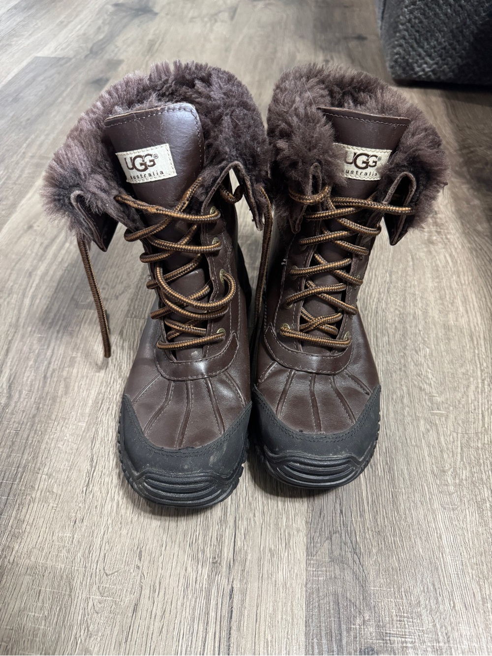 UGG Women's Dark Brown Lace-Up Shearling Winter Boots